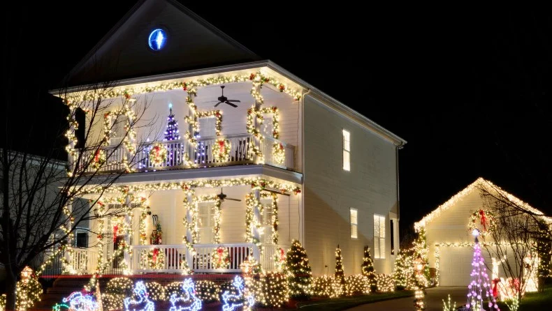 Full holiday lighting display ready for the season, before scheduled takedown